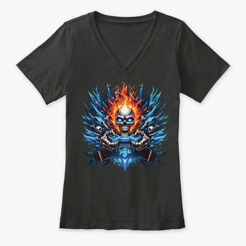 Level Up Skull Women Premium V-Neck Tee